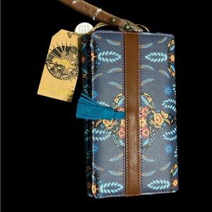 Floral Blue and Brown Clutch Wristlet SOLD